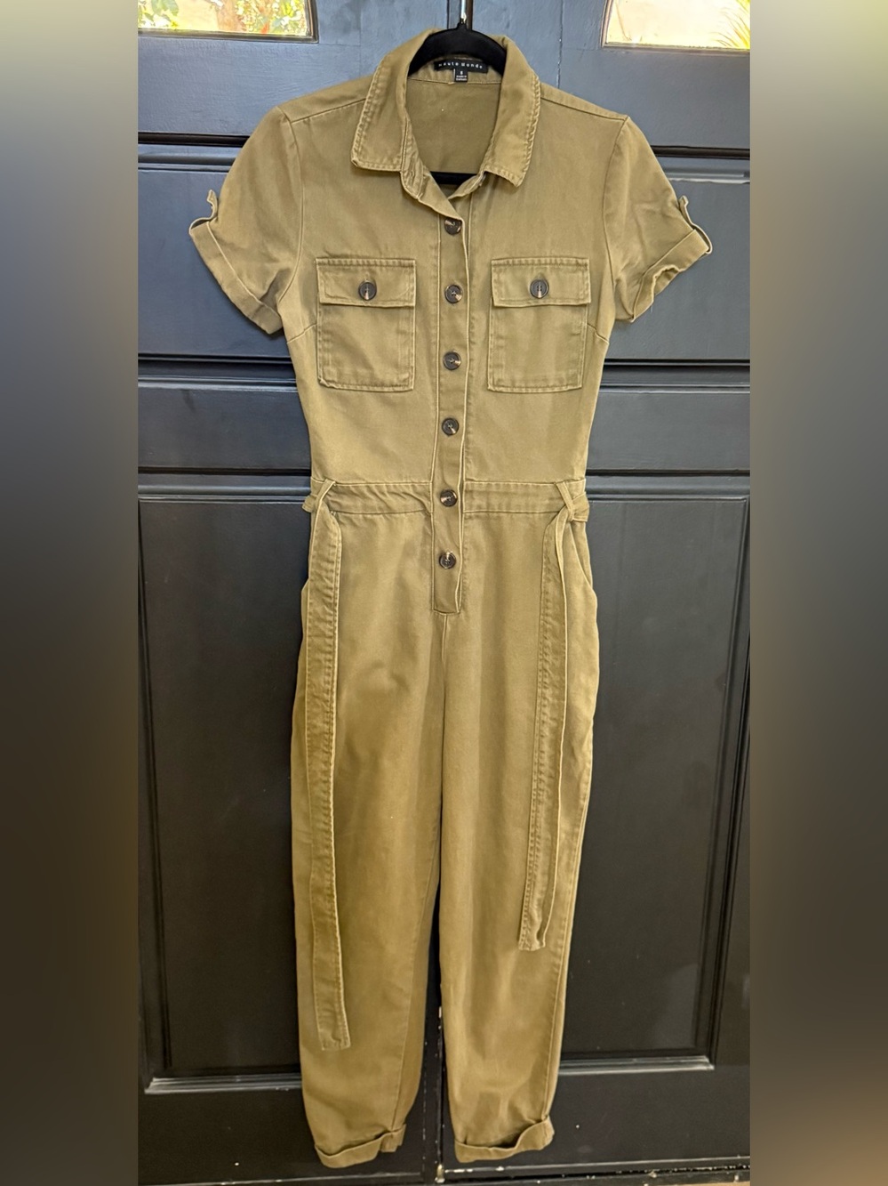 Haute Monde Utility Boiler Jumpsuit Belted Short Sleeve Small Olive